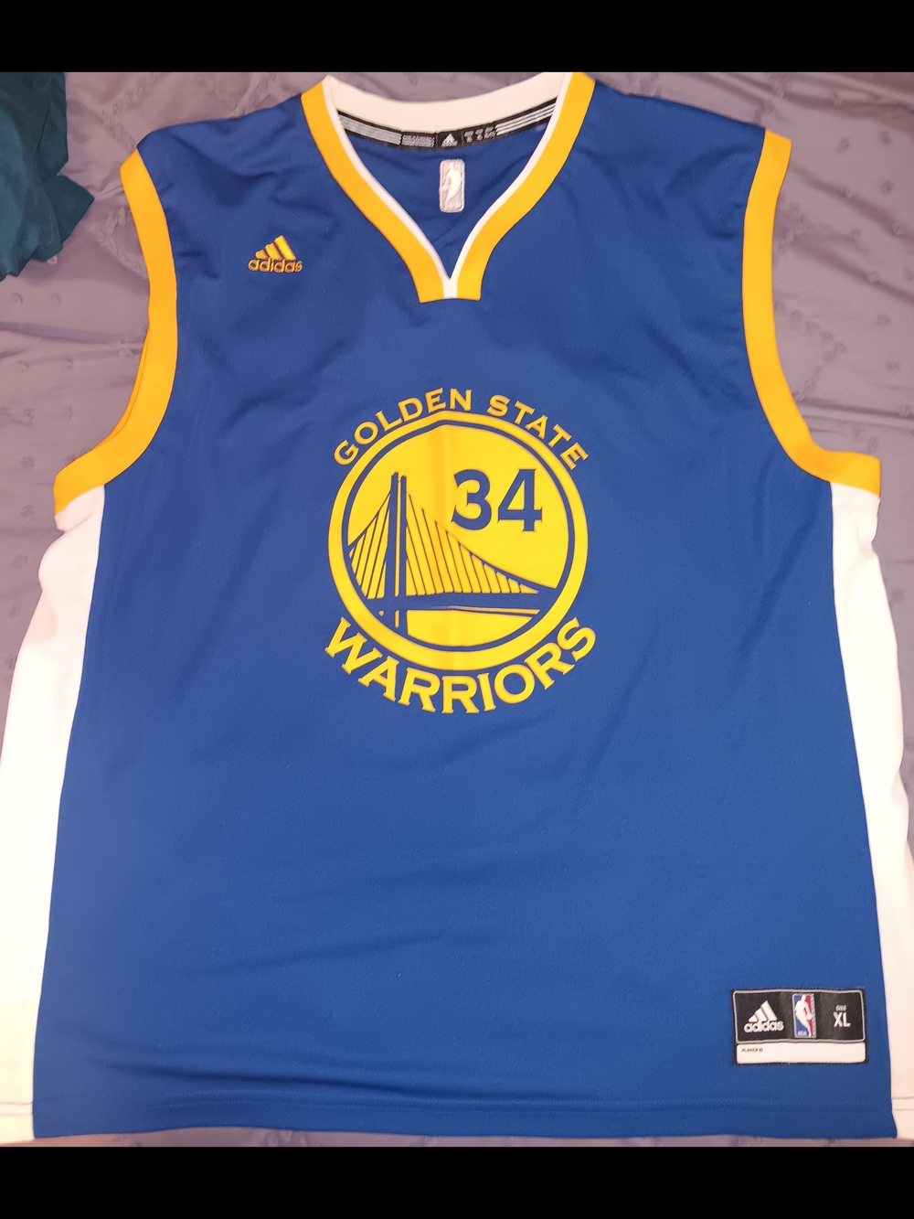 adidas Warriors Blue and Yellow Basketball Jersey #34